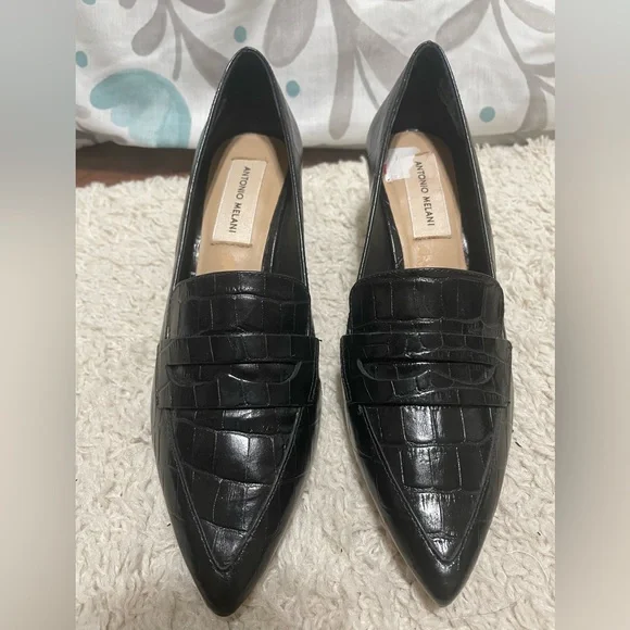 Antonio Melani Leedia Heels Pumps 6.5 Shoes Croc Embossed Leather Classic Black - Picture 5 of 7